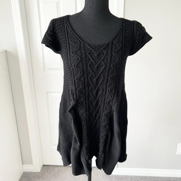 Crea Concept Pure Wool Cable Knit Flared Peplum Hem Short Sleeve Sweater - Picture 1 of 14